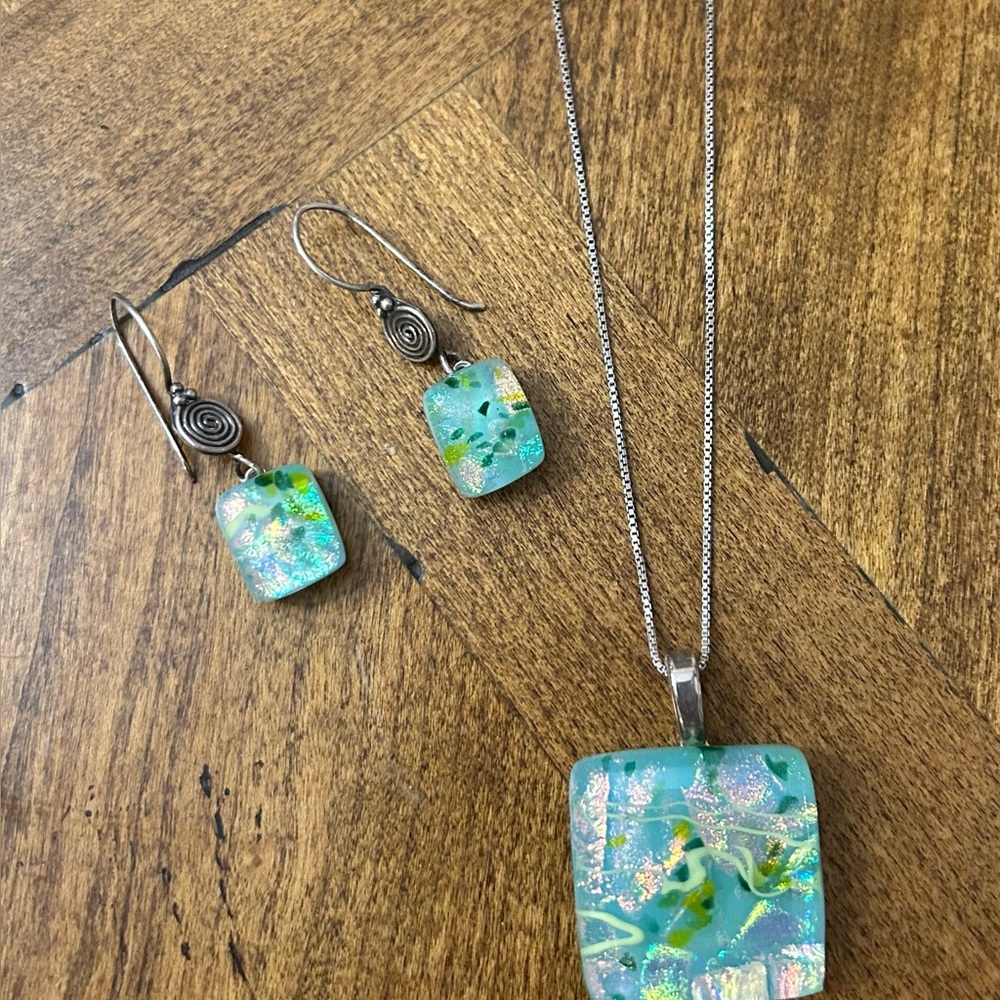 Elegant Sea Green  and Silver Jewelry Set